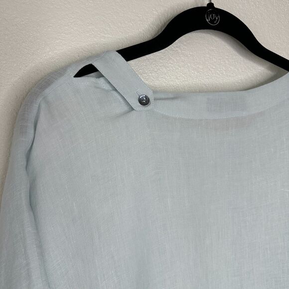 Eskandar Light Blue Boxy Linen Short Sleeve Front Pocket Round Neck Blouse Top 6 - Picture 7 of 12